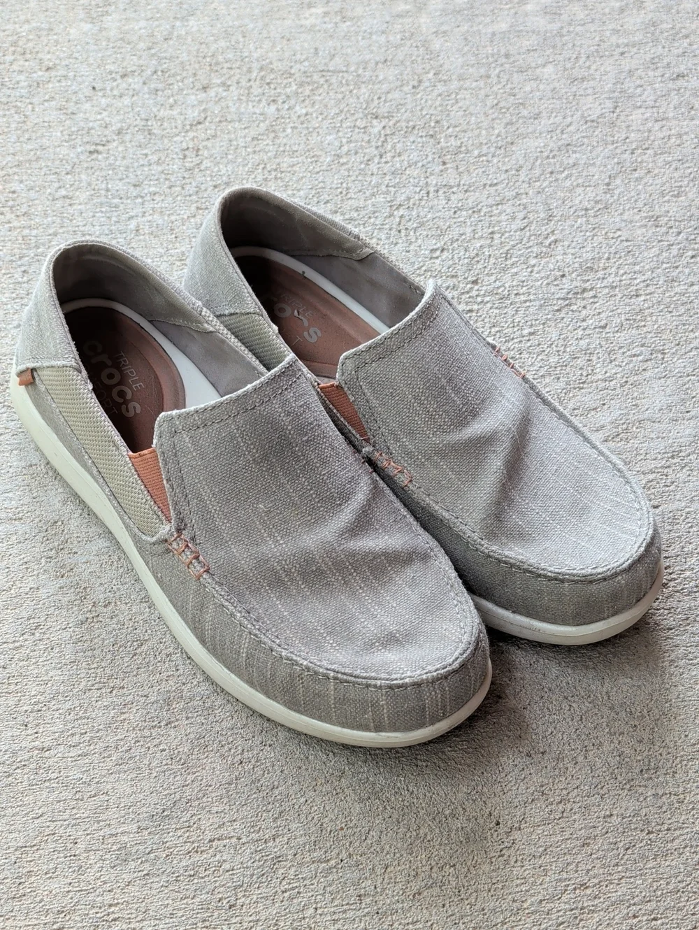 CROCS Men's Slip-On Loafers in Taupe with Copper Colored Accents